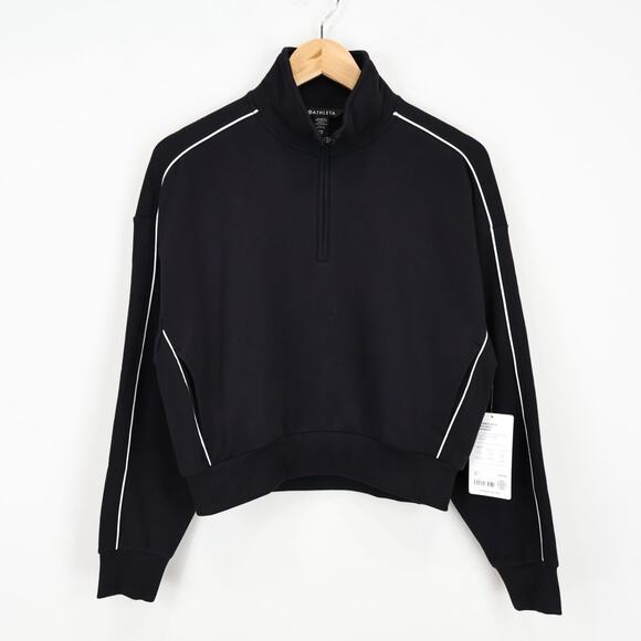 NWT Athleta Forever Fleece 1/2 Zip High Hip Crop Piping Sweatshirt Black Size XS - Picture 3 of 10